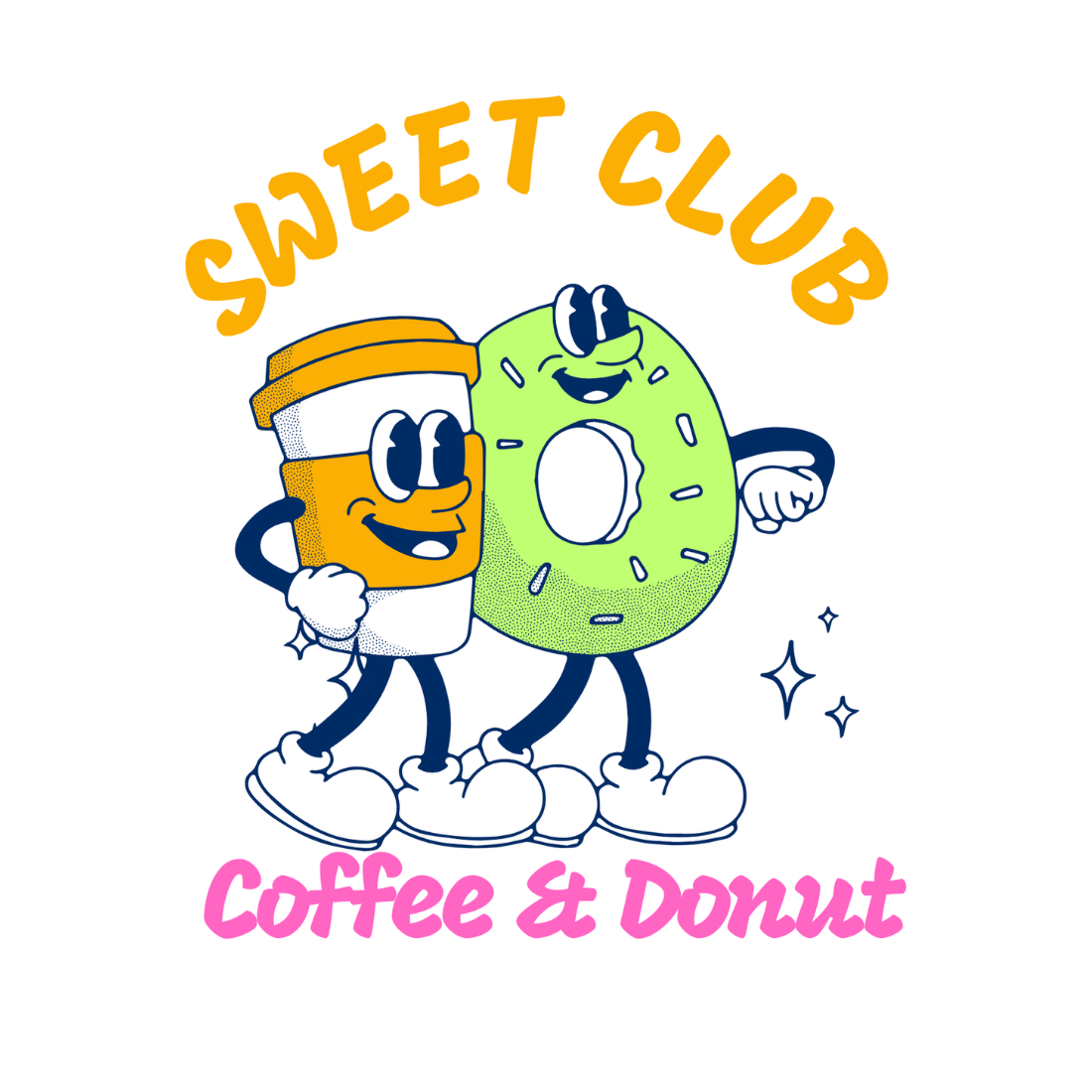 Navy and Retro Mascot Illustration Coffee and Donut T-Shirt cover image.