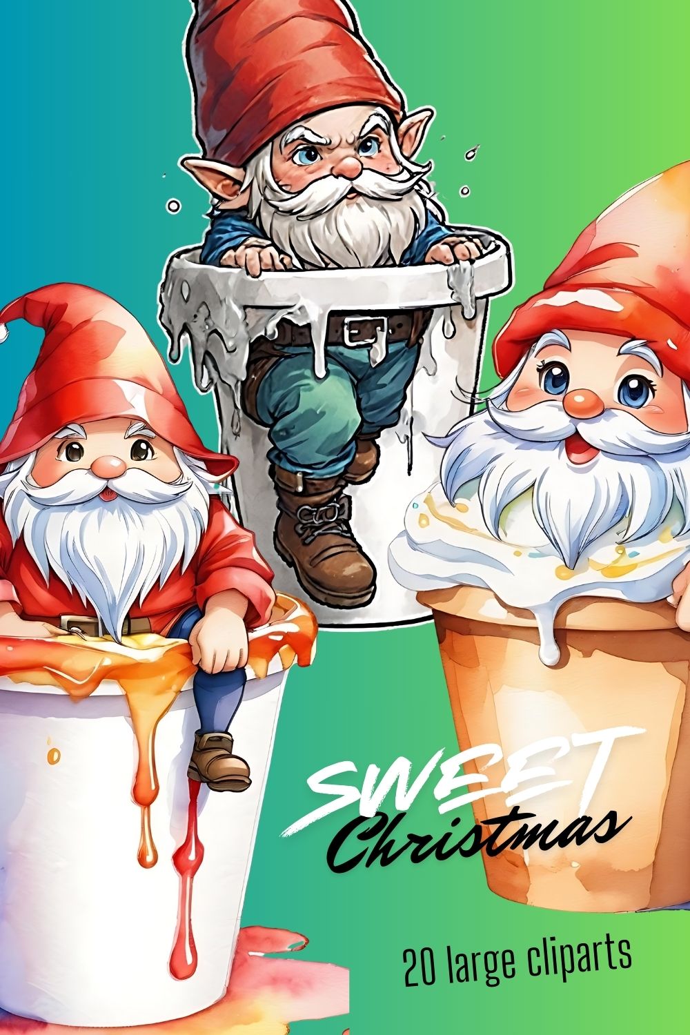 Christmas sweet clipart Elf in whipped cream 20 large cliparts PNG transparent pinterest preview image.