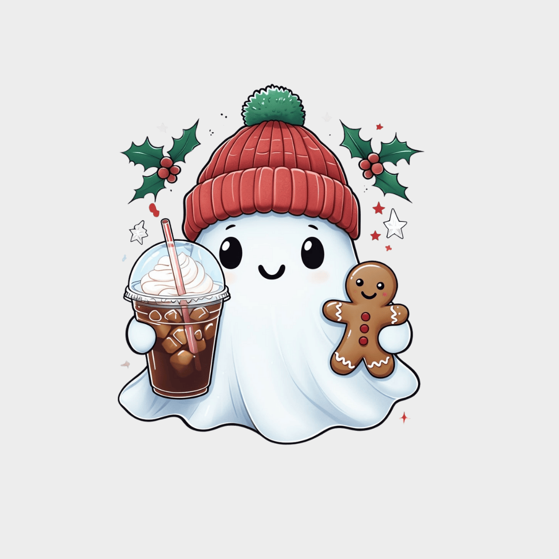 "Festive Ghost Holiday Tee" T-Shirt Design Bundle preview image.