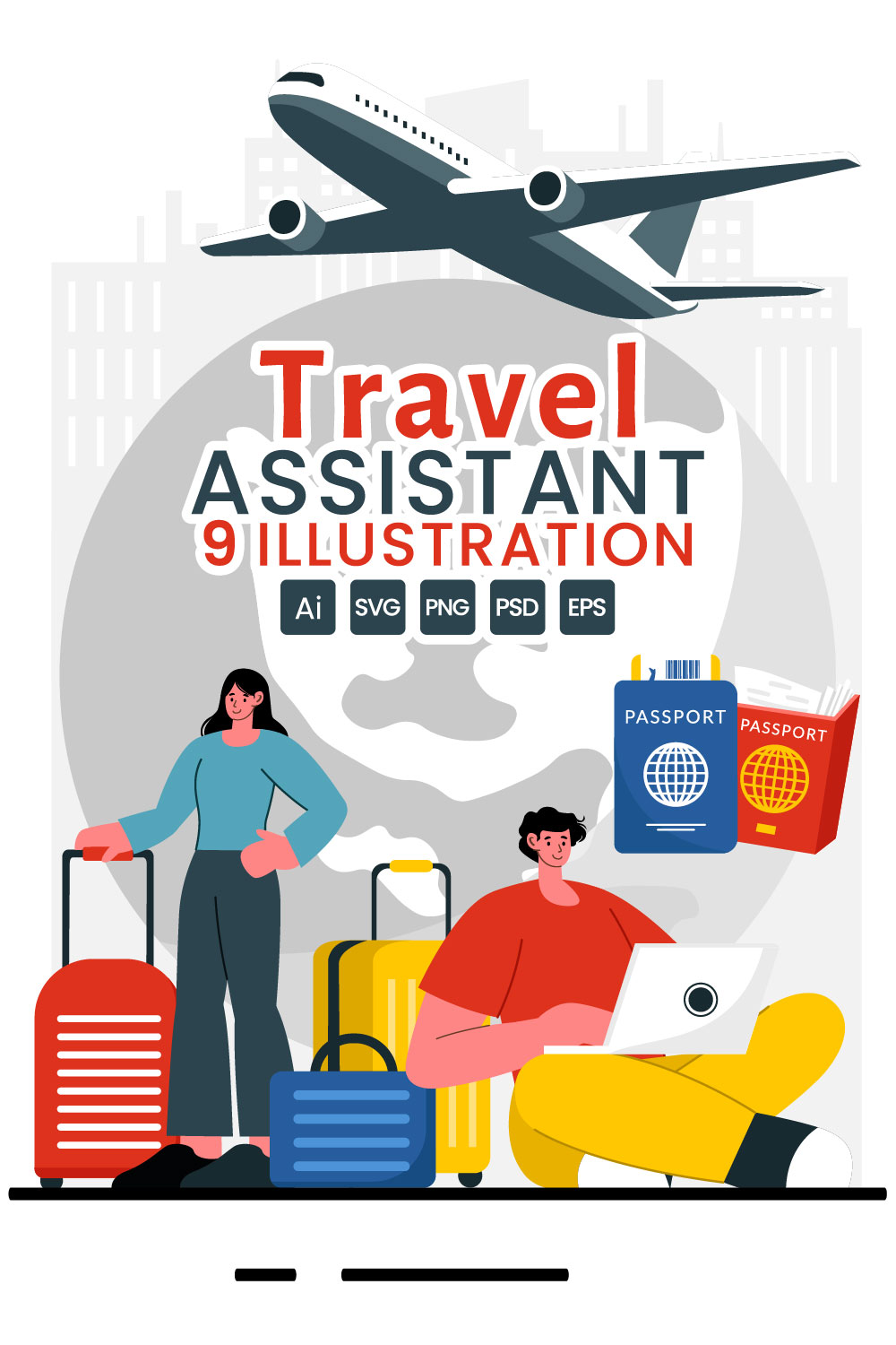 9 Travel Assistant Illustration pinterest preview image.