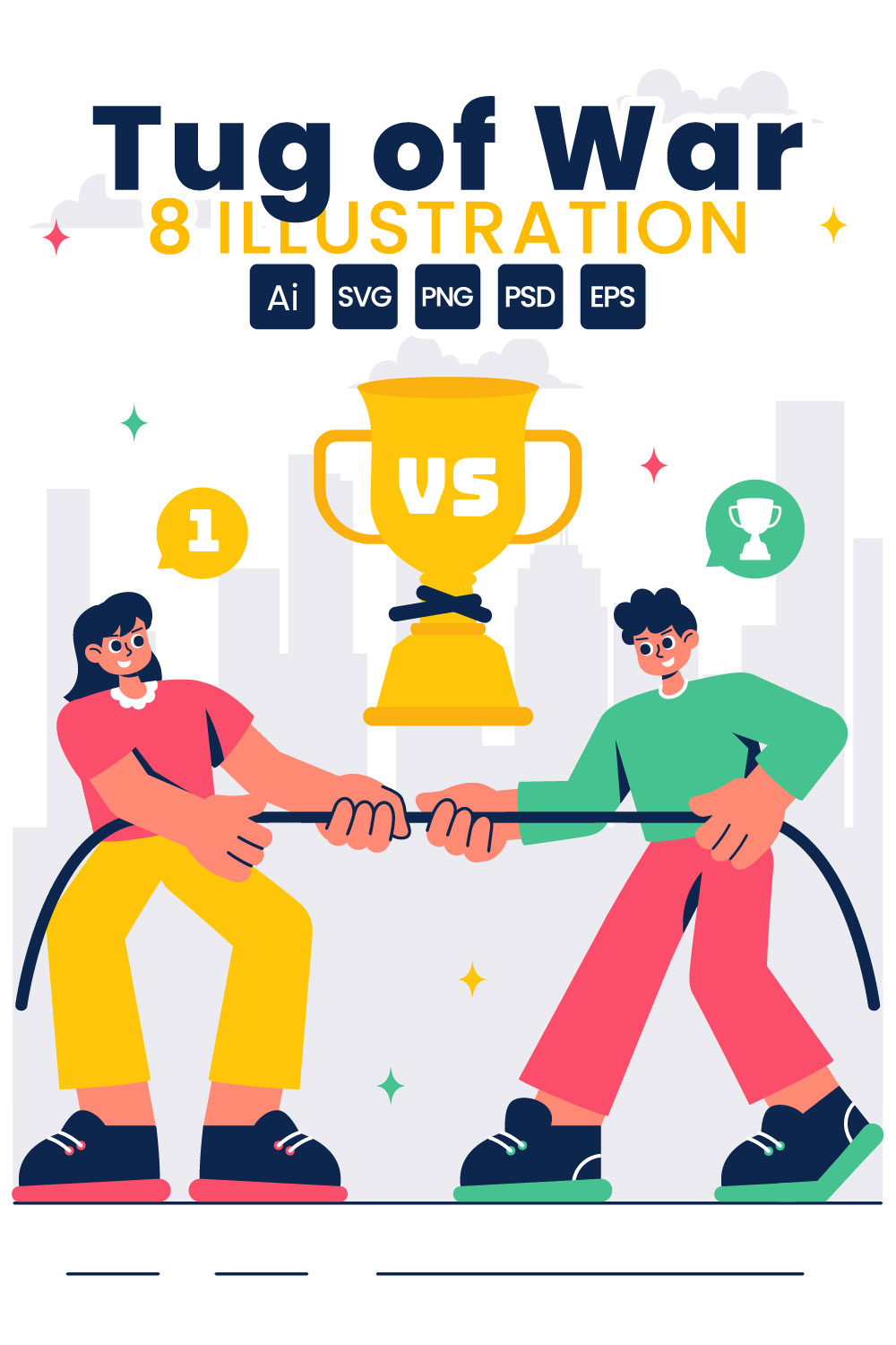 8 Business Competition Tug of War Illustration pinterest preview image.