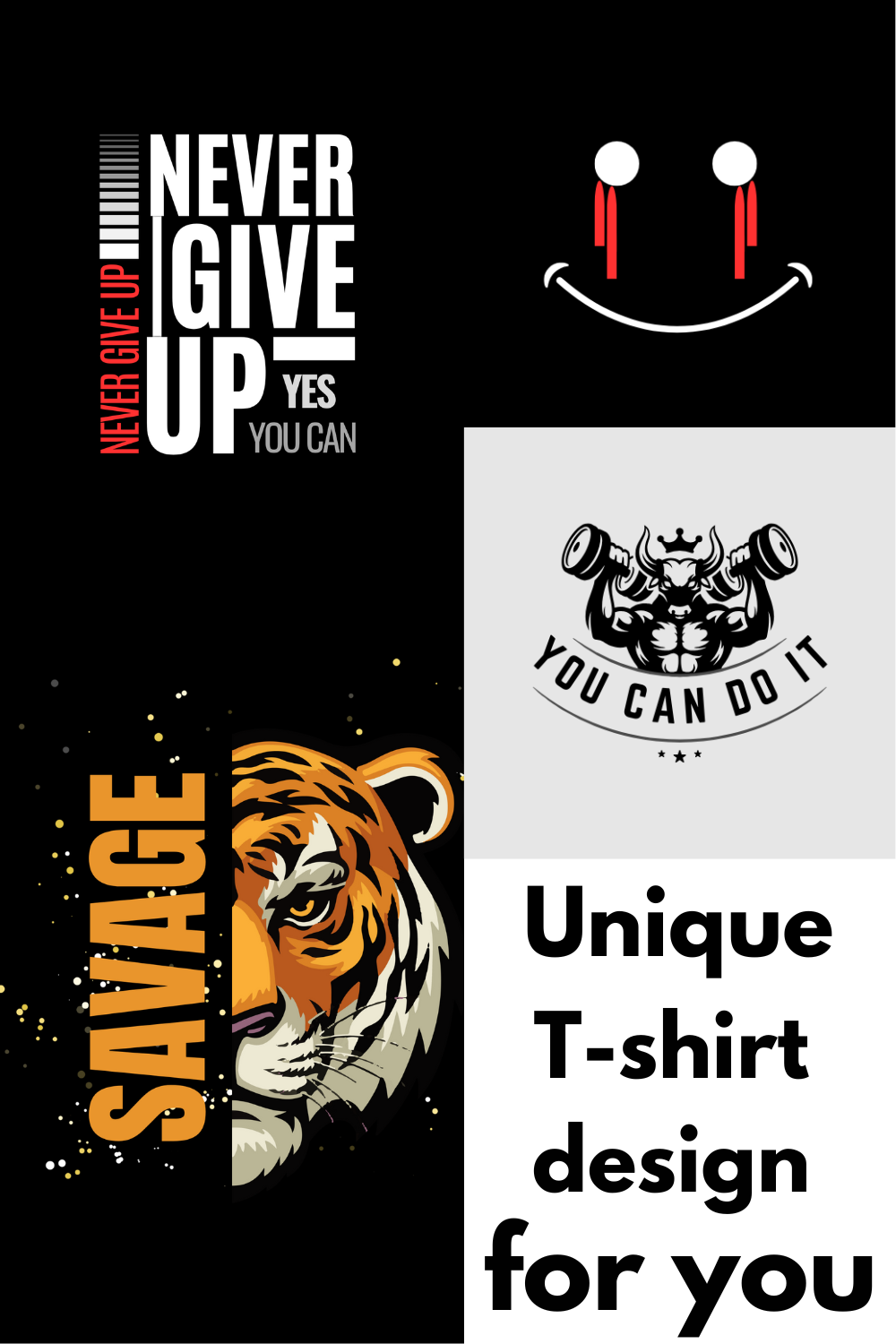 4 unique design for T-shirt pinterest preview image.