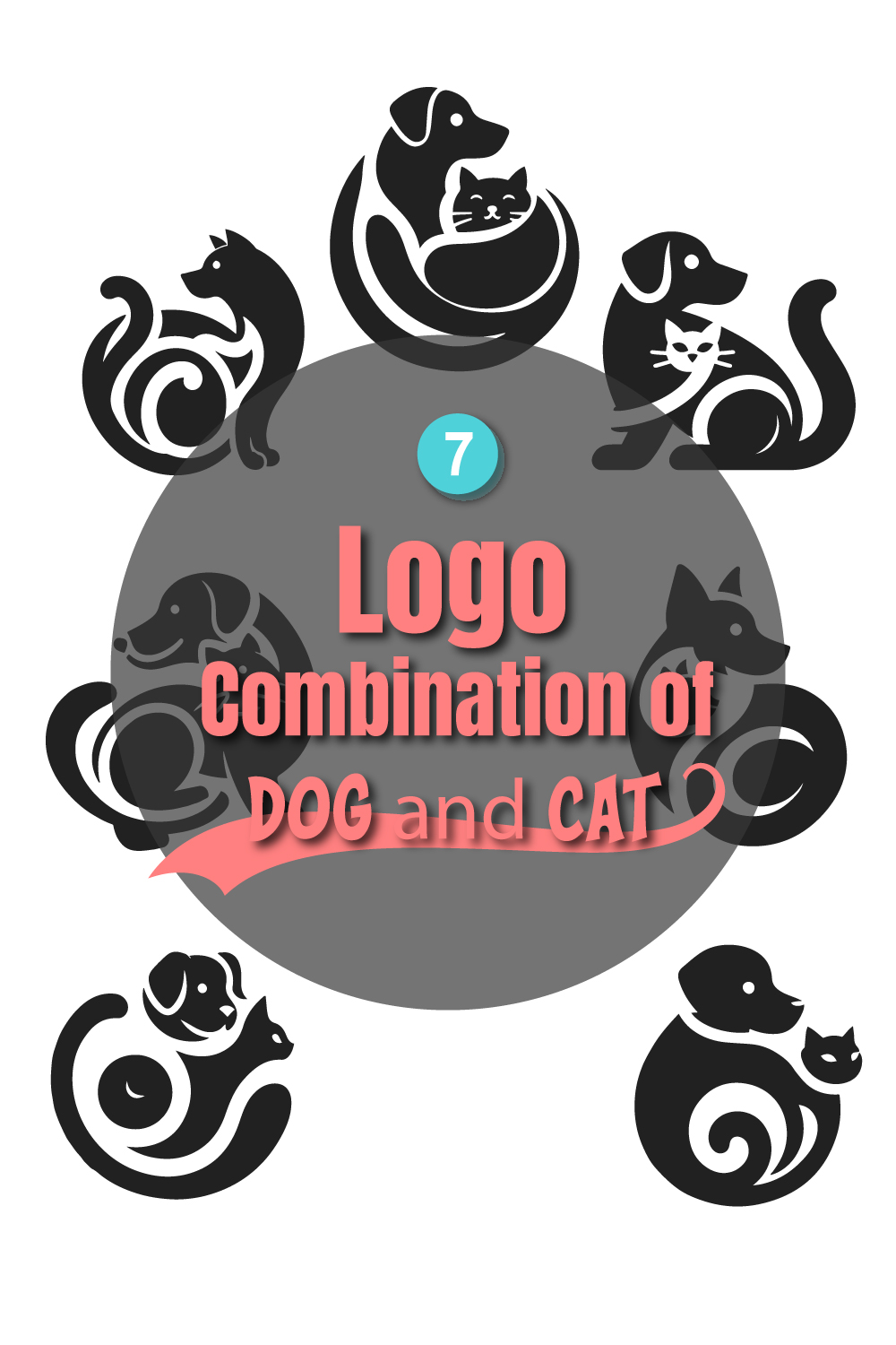 Simple and Minimalist dog and cat combination Logo In Vector/Illustrations Style pinterest preview image.