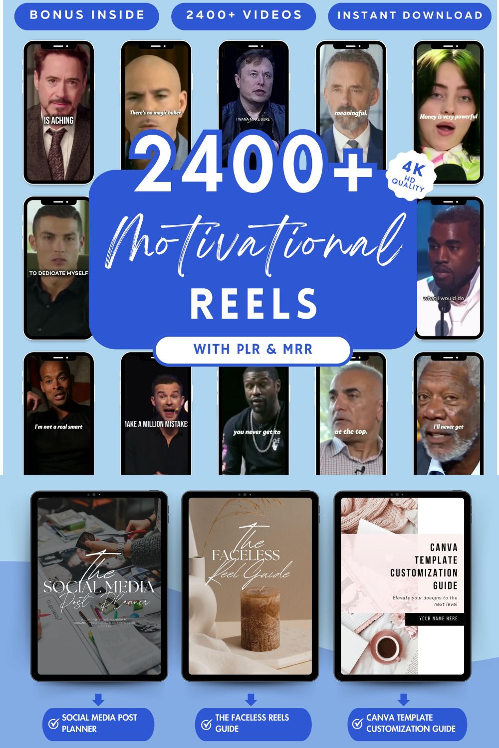 2400+ Motivational Reels Videos Instagram, Tiktok Video, YouTube Short, IG ,Viral Video Success Business Inspiration Reels bundle, MRR/PLR pinterest preview image.