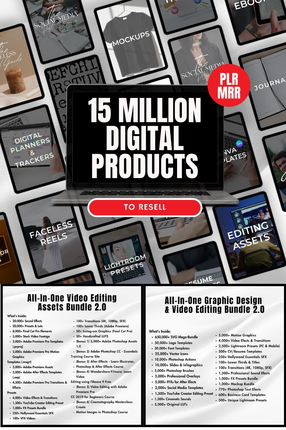 15+ Million Resell Digital Products Bundle Ideal for Passive Income, Featuring Private Label Rights & Master Resell Rights (MRR) (PLR) pinterest preview image.