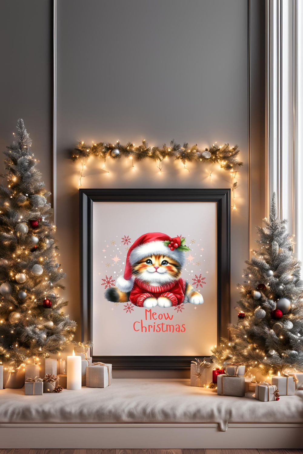 png, svg, eps file format| Meowy Christmas pinterest preview image.