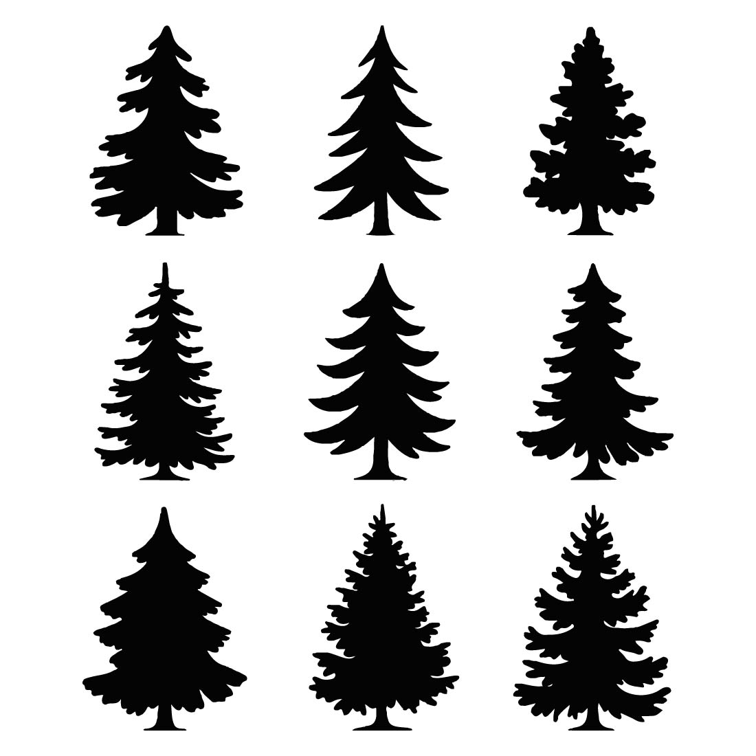 vector silhouettes of 26 unique pine trees 4 622