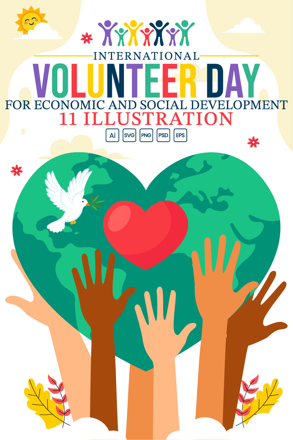 11 Volunteer Day for Economic and Social Development Illustration pinterest preview image.