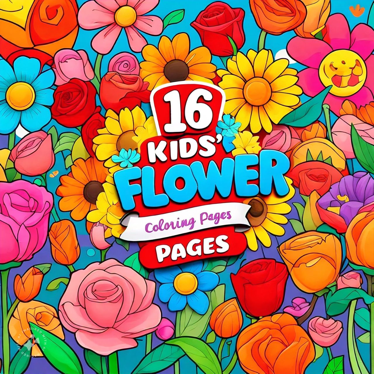 16 flower coloring pages for kids cover image.