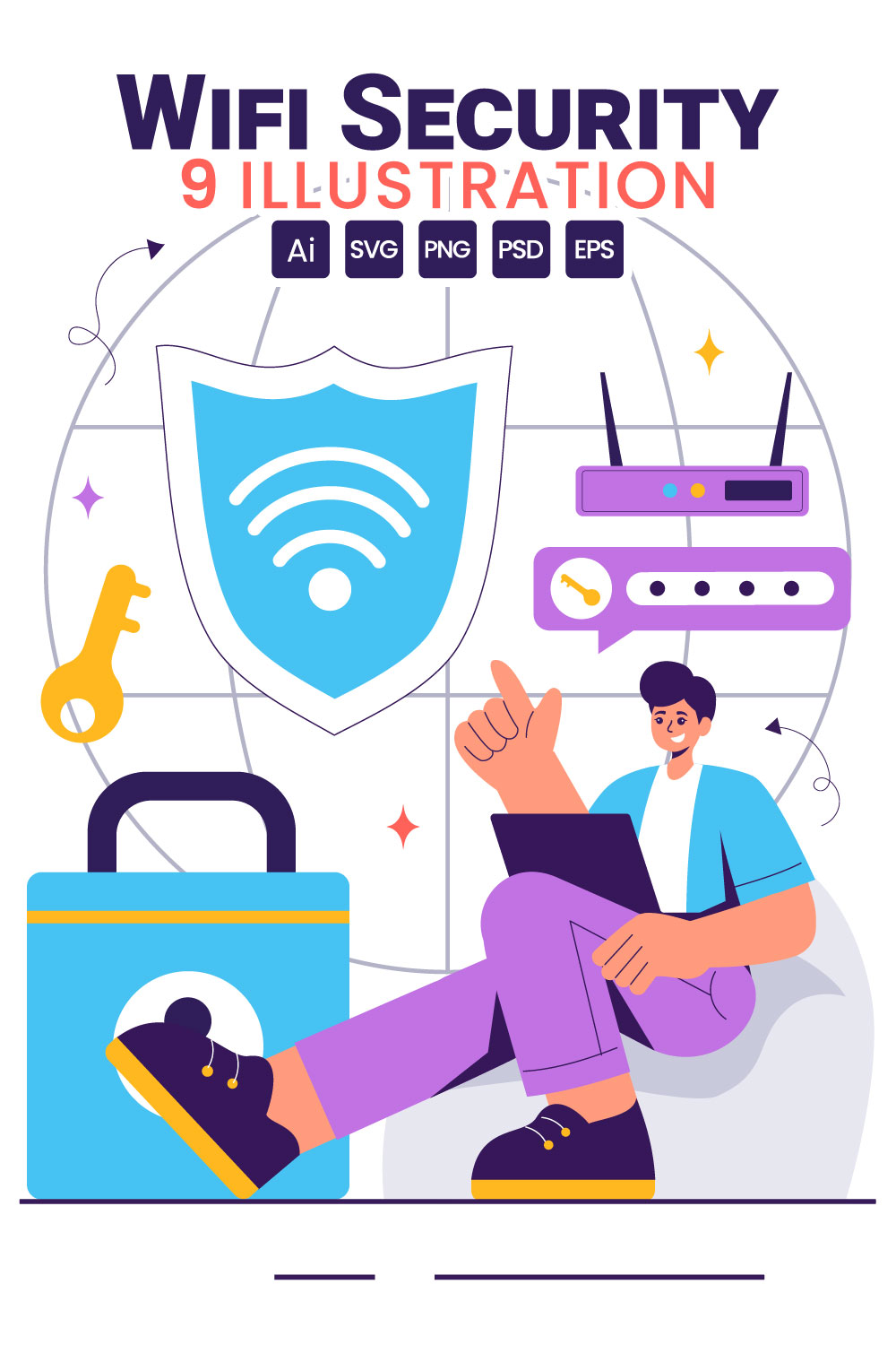 9 WiFi Security Wireless Technology Illustration pinterest preview image.