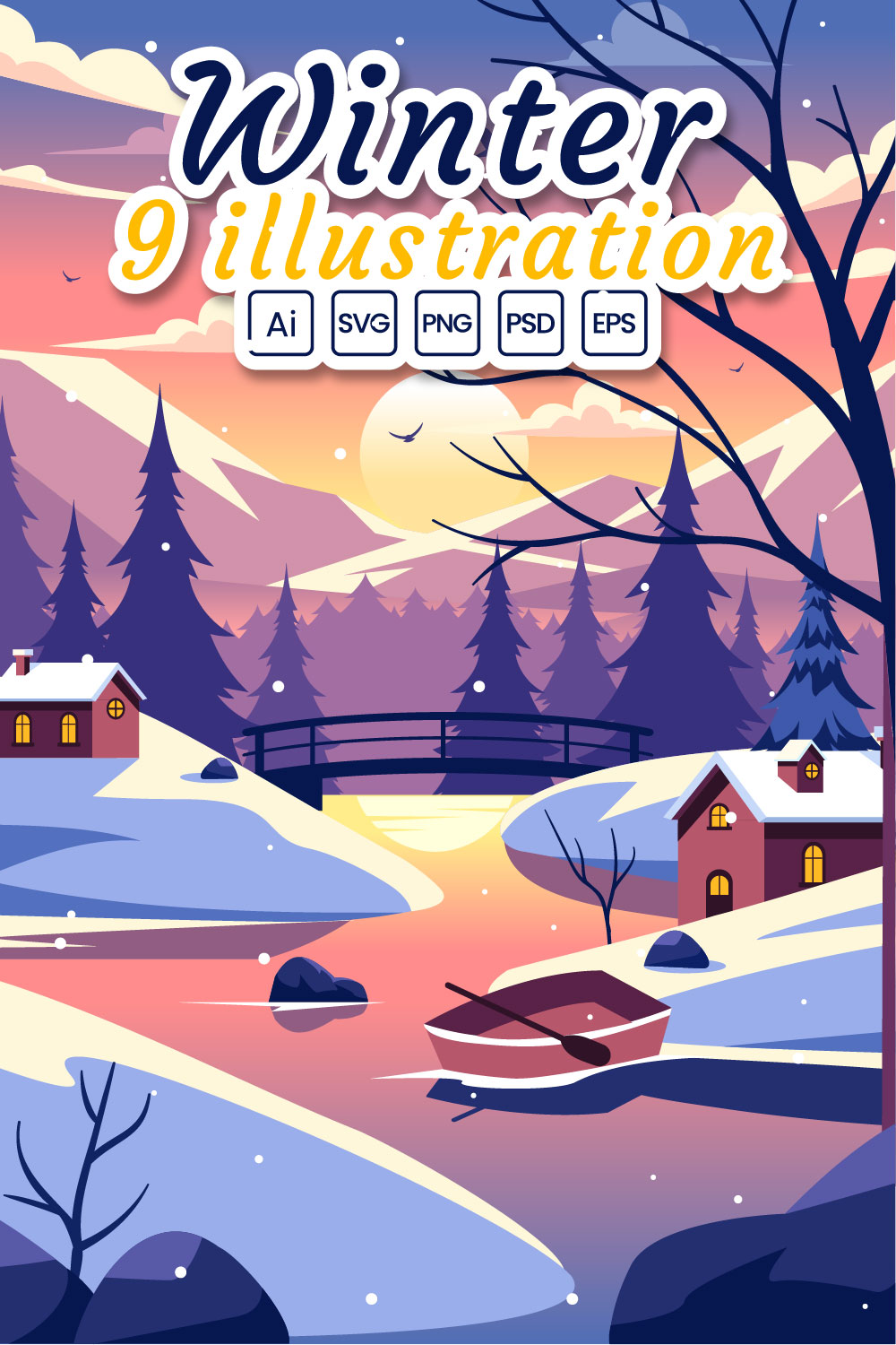 9 Charming Winter Village Illustration pinterest preview image.