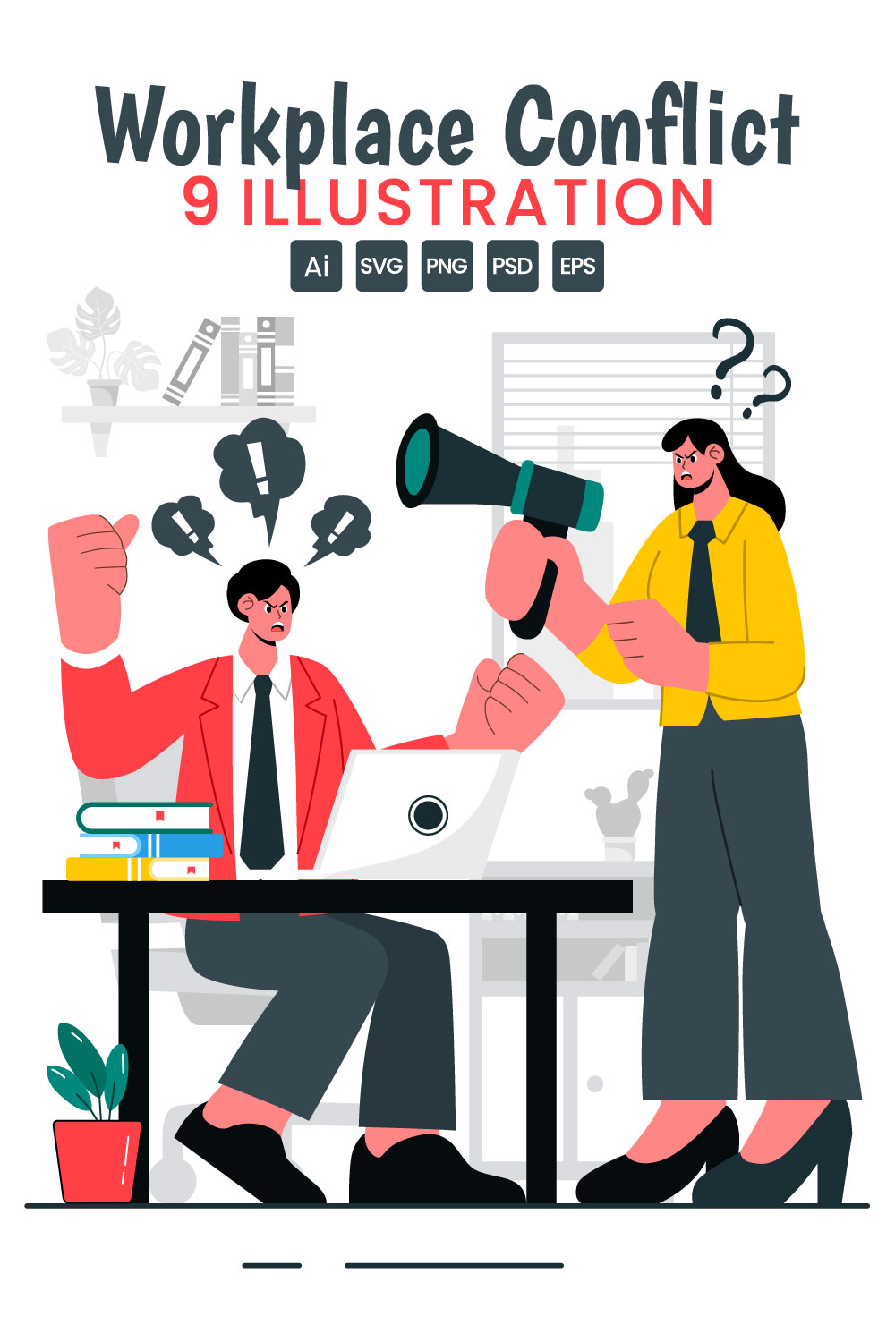 9 Workplace Conflict Illustration pinterest preview image.