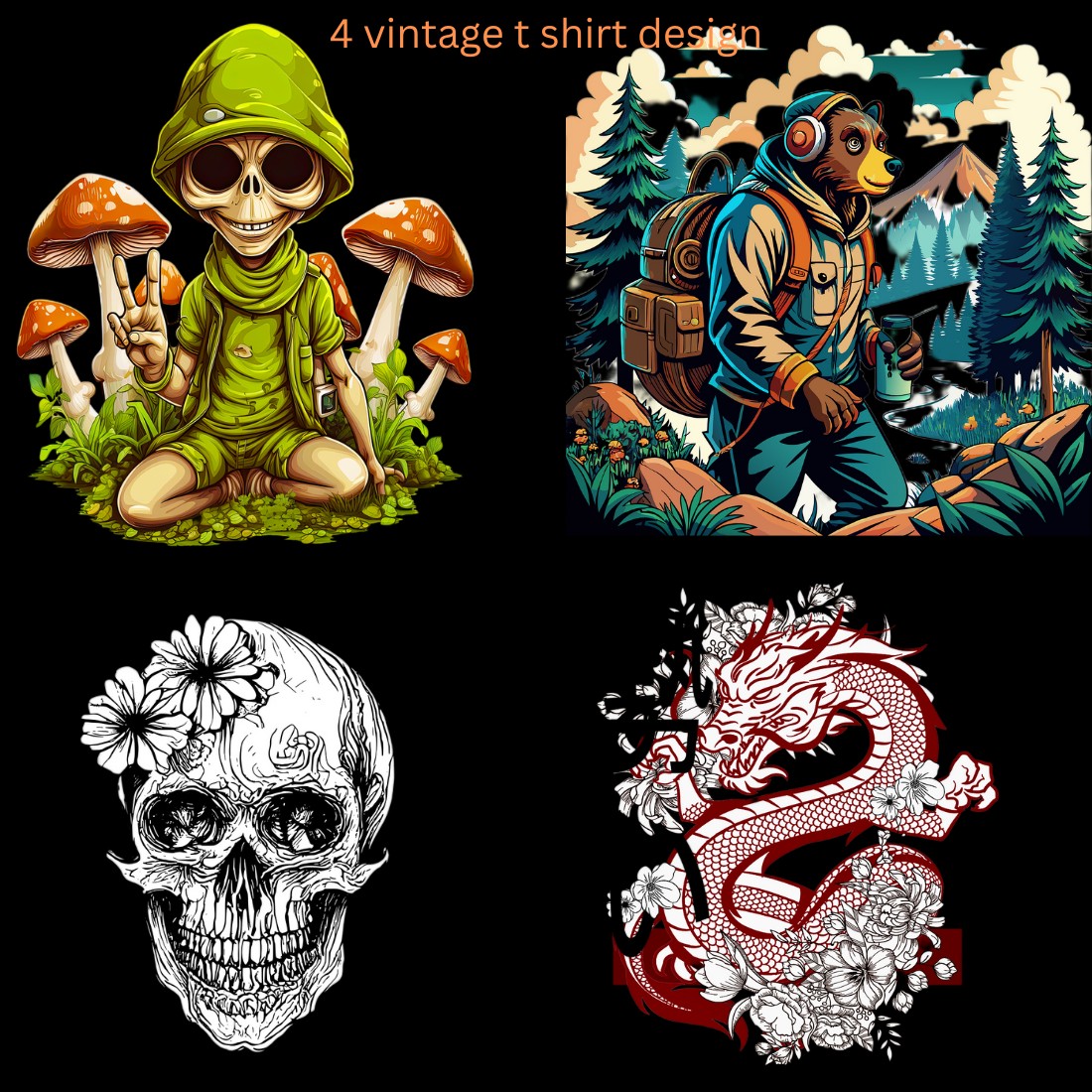 4 vintage t shirt design preview image.