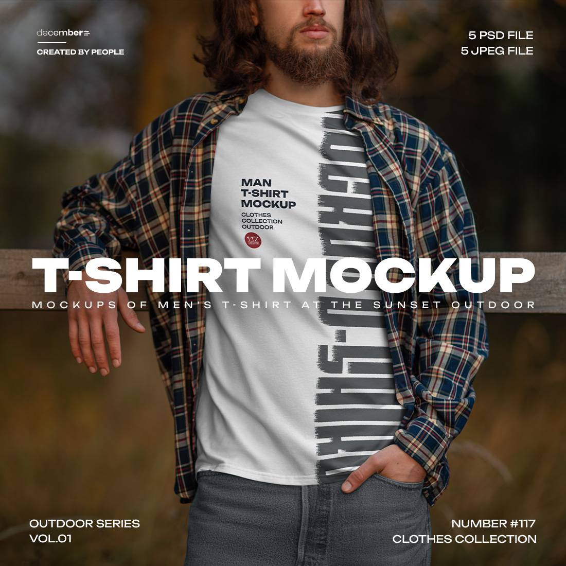 5 Mockups of Men's T-Shirt at the Sunset Outdoor cover image.