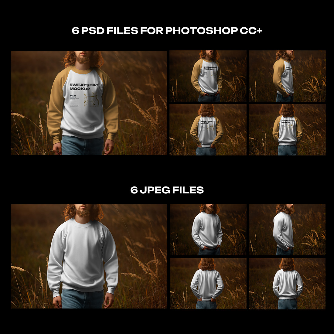 5 Mockups of Men's Raglan Sleeve Sweatshirt on the Sunset Outdoor Vol 02 preview image.