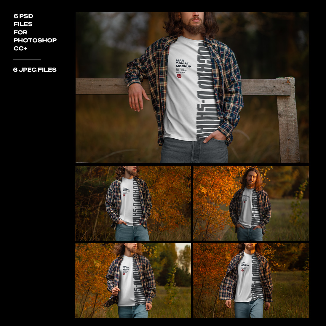 5 Mockups of Men's T-Shirt at the Sunset Outdoor preview image.