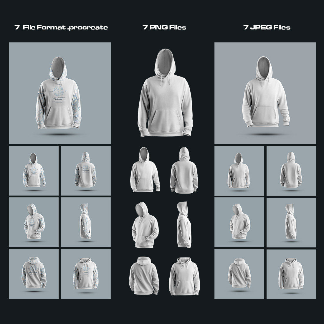 7 Mockups Oversize Hoodie in 3D Style for Procreate on the iPad preview image.