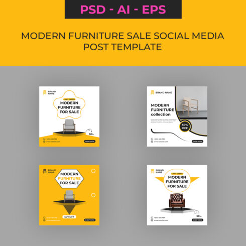 Modern Furniture Sale Social Media Post Design Template cover image.