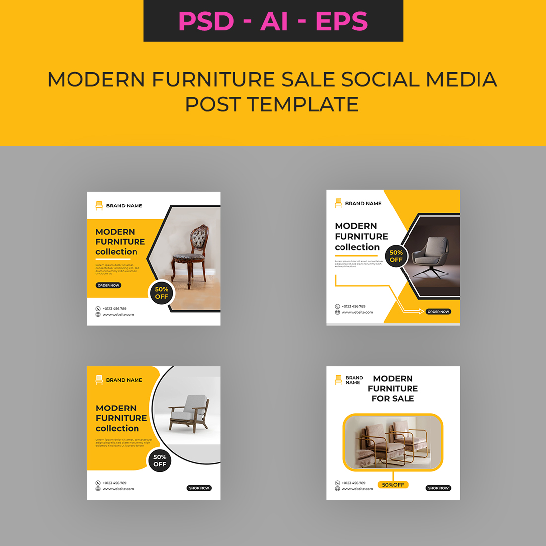 Modern Furniture Sale Social Media Post Design Template cover image.