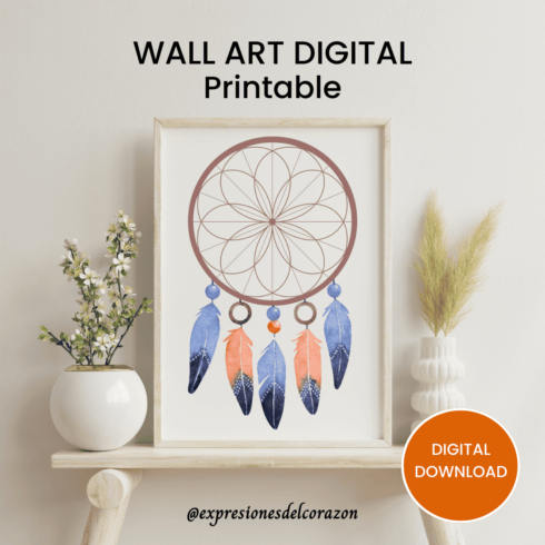 Dream catcher wall art printable, digital download cover image.