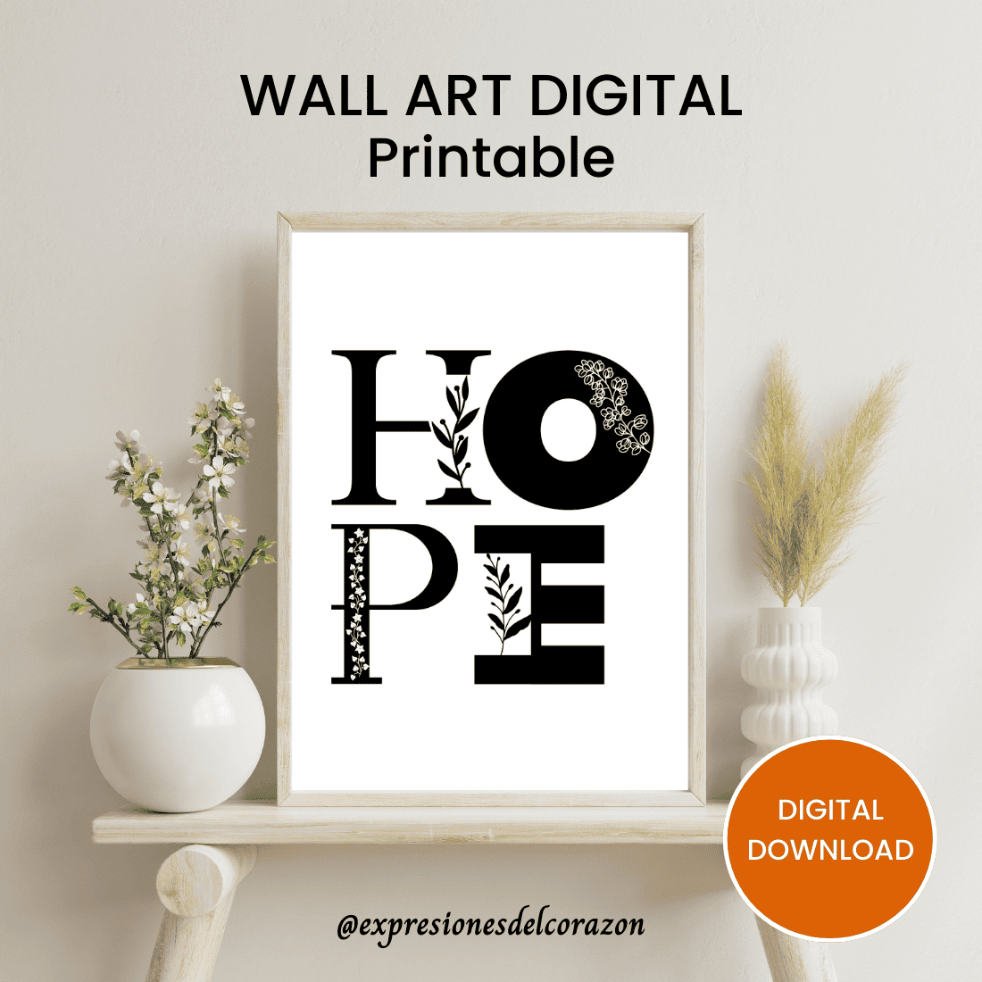 Hope wall art printable, digital download cover image.