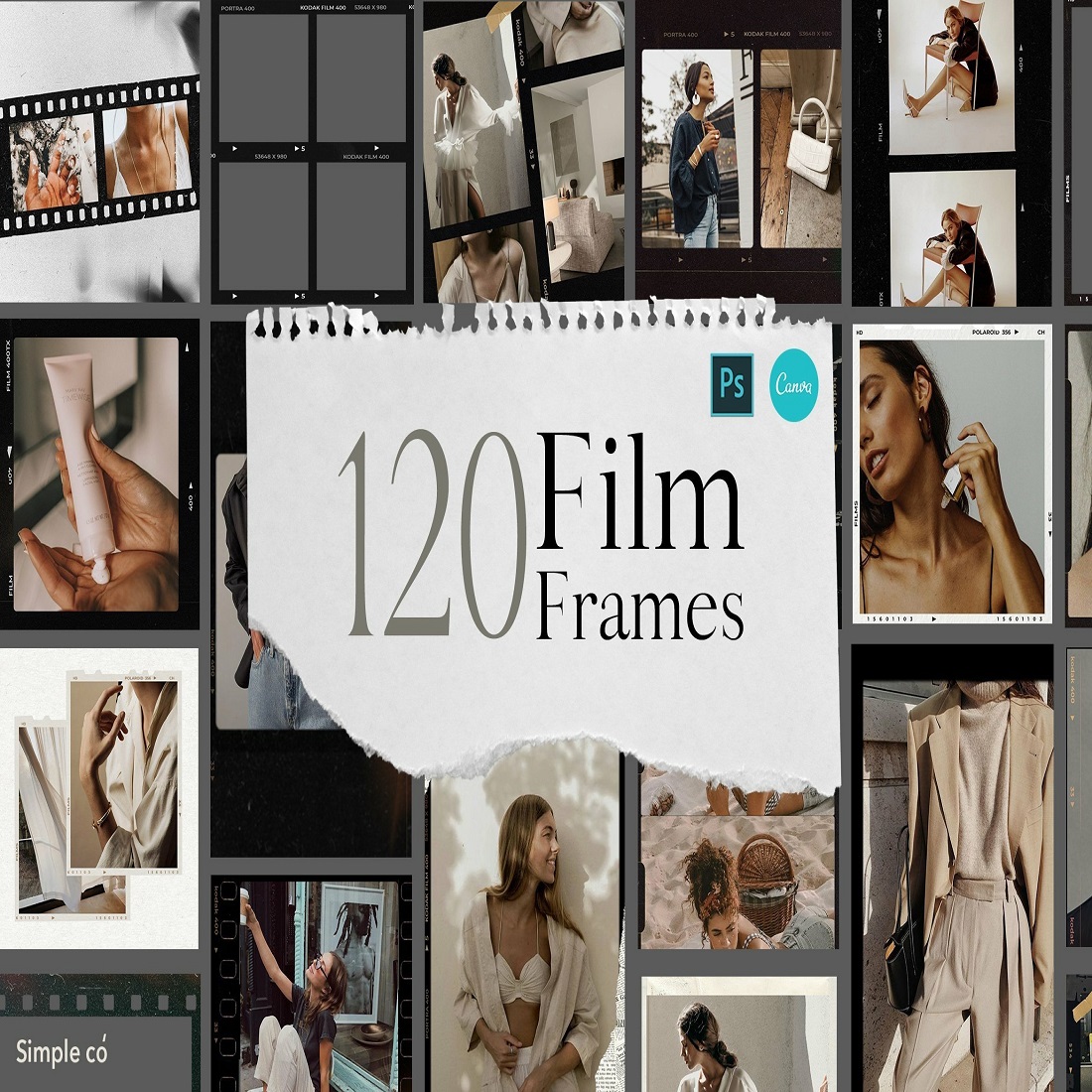 CANVA & PS 120 Film Frames Social Media Pack preview image.