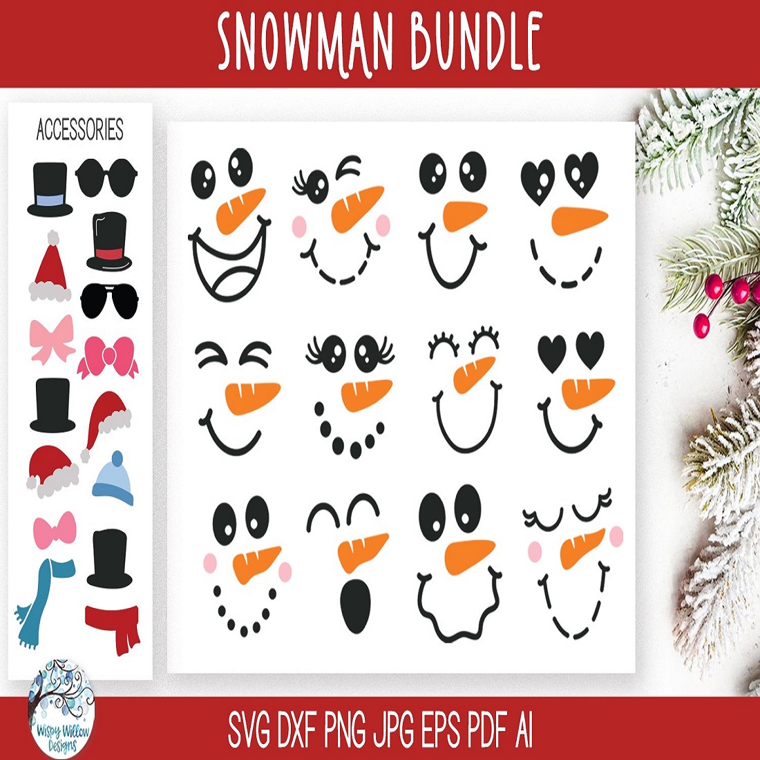 Snowman Face Bundle SVG Winter Christmas Designs preview image.