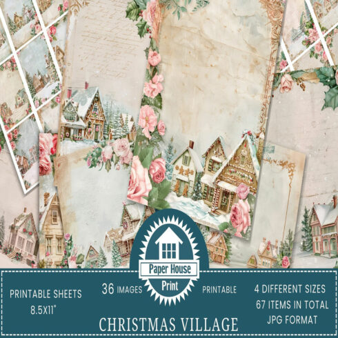 Vintage-Gingerbread-Christmas-Village-Junk-Journal-Paper cover image.