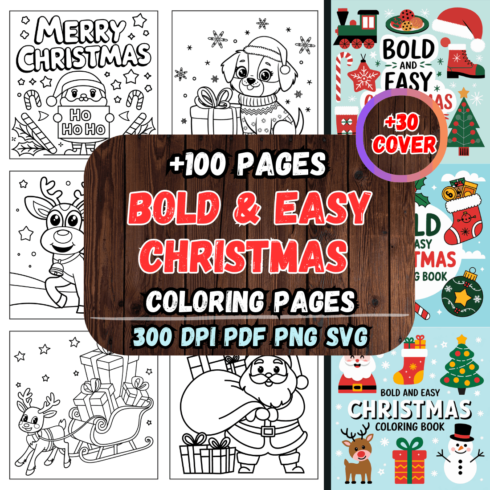 Bold and Easy Christmas Coloring Pages cover image.