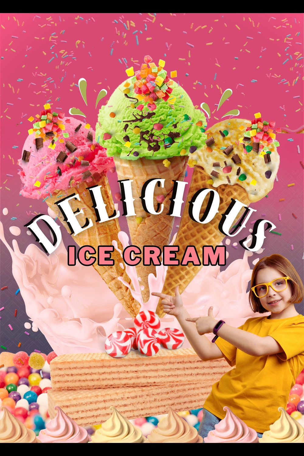 "Colorful Ice Cream Poster Template – Sweet Treats Design for Marketing" pinterest preview image.