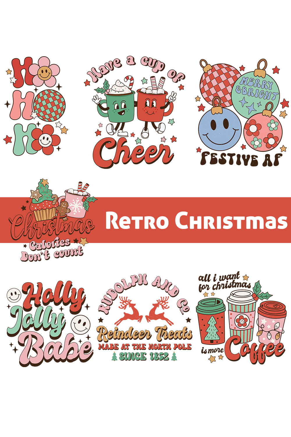 Retro Christmas Sublimation Bundle pinterest preview image.