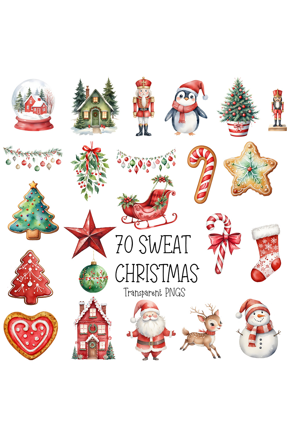 70 Sweet Christmas Clipart Bundle PNG pinterest preview image.