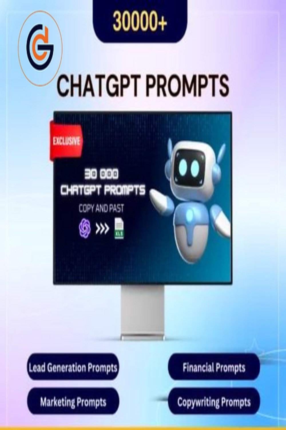 30000+ ChatGPT Prompts Bundle Digital pinterest preview image.