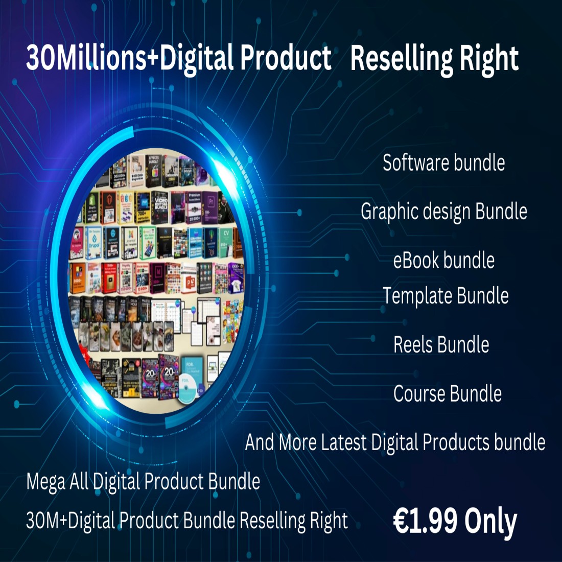 30Millions+Digital Product Bundle Reselling Right, ebook, template, graphic, design, Course , Software,Mega Bundle preview image.