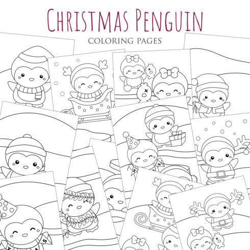 Cute Christmas Penguin Animal Winter Holiday Season Party Cartoon Coloring Activity for Kids and Adult cover image.