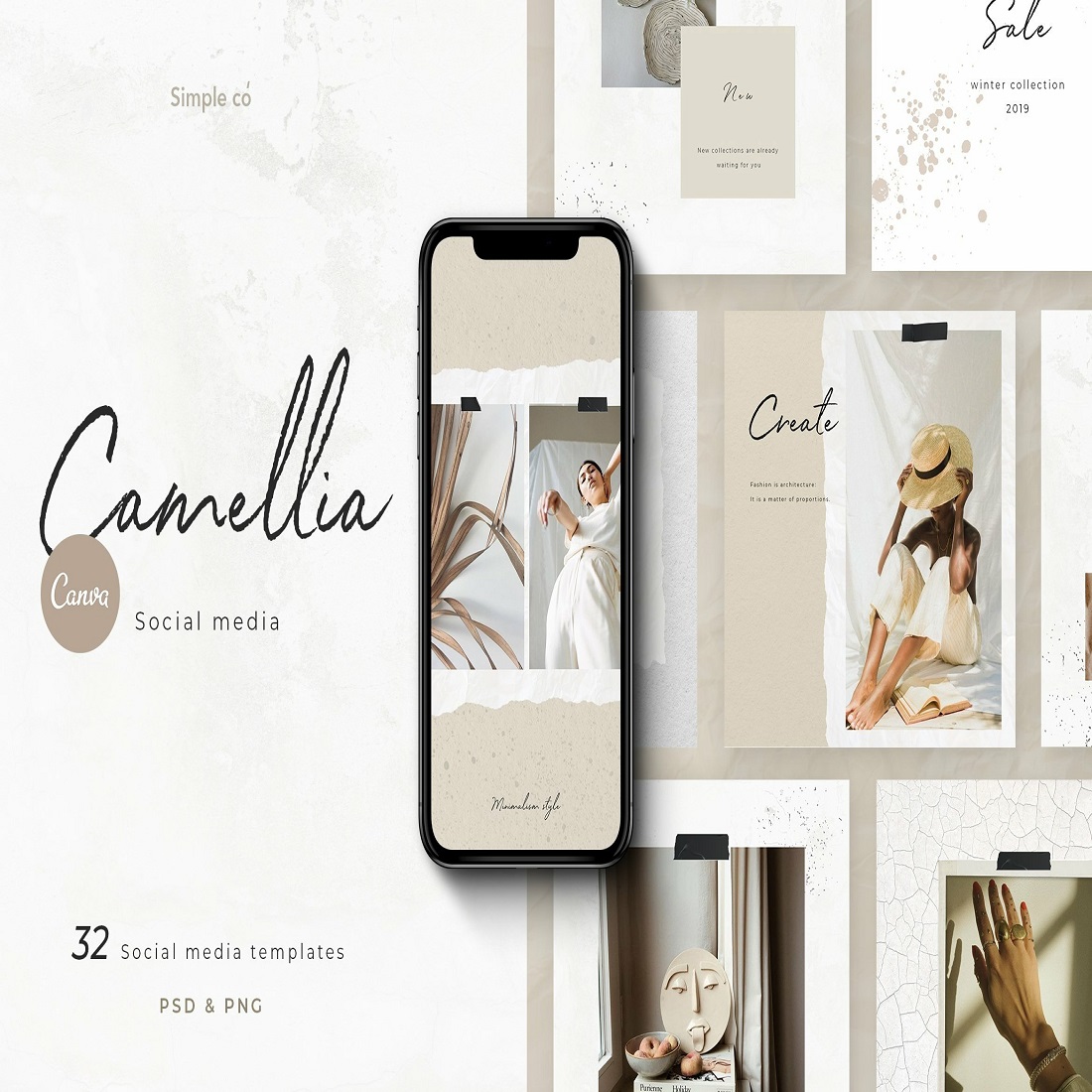 12 canva ps camellia social media pack 200