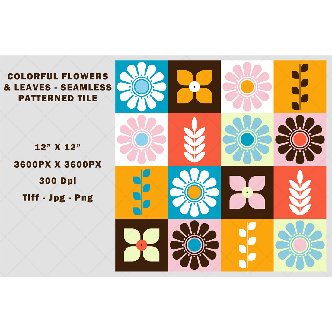 Colorful Flowers Seamless Pattern Tile preview image.