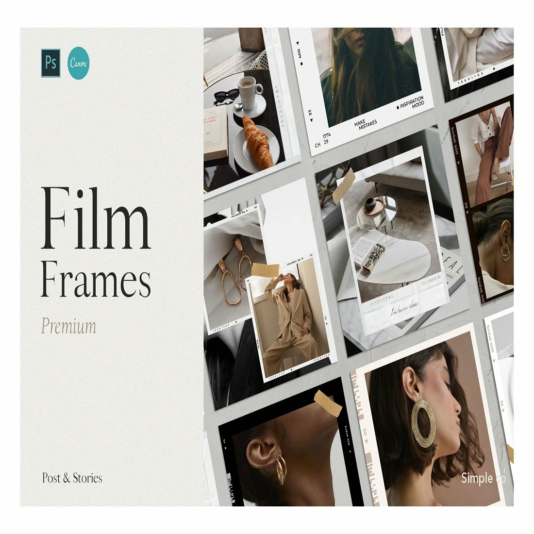 CANVA & PS Film Frames Premium Social Media Pack preview image.