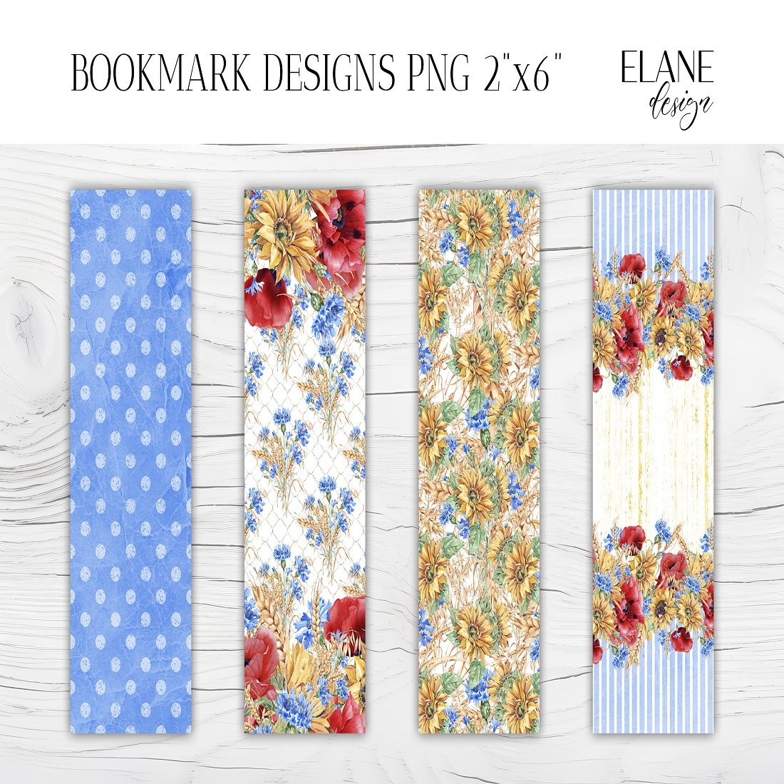 Floral Printable Bookmark, 4 Wild Flowers Bookmark PNG preview image.