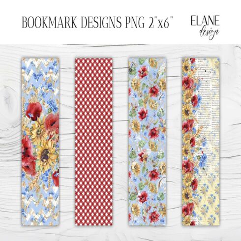 Floral Printable Bookmark, 4 Wild Flowers Bookmark PNGjpg cover image.