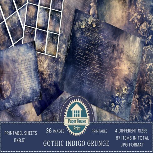 Indigo-Scripts-&-Gothic-Junk-Journal-Papers,-digital-papers cover image.