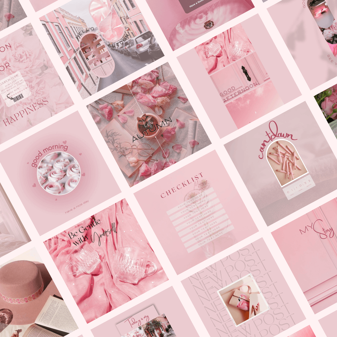 150 Pink Instagram Post Templates - Pink Aesthetic Social Media Posts preview image.