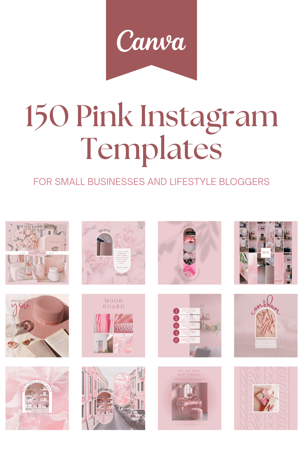 150 Pink Instagram Post Templates - Pink Aesthetic Social Media Posts pinterest preview image.