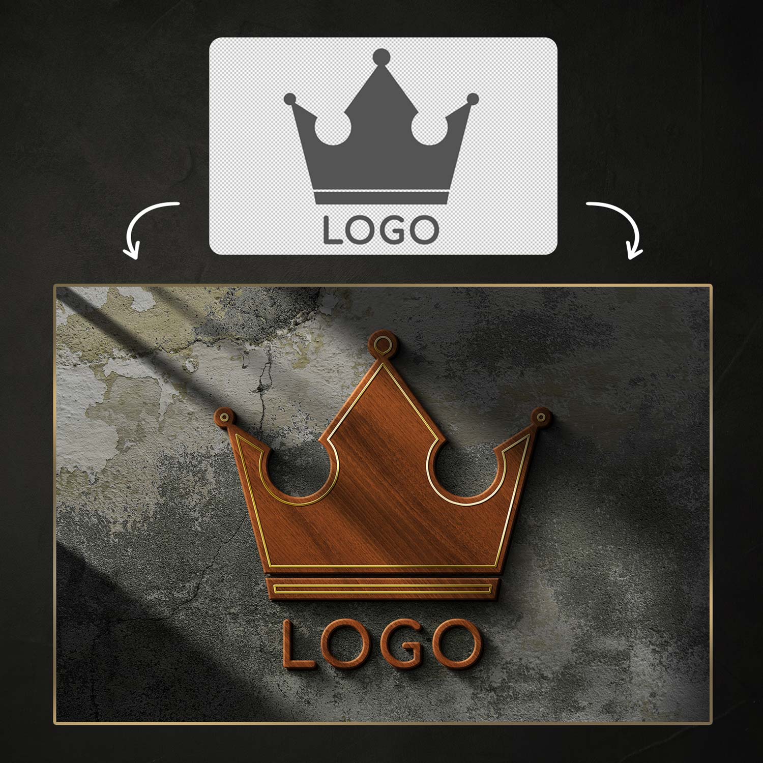 Wood & Gold Logo Mockup preview image.