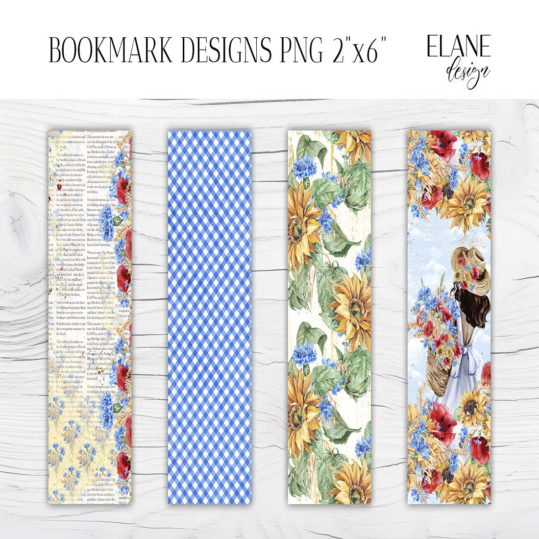 Floral Printable Bookmark, 4 Wild Flowers Bookmark PNGjpg preview image.