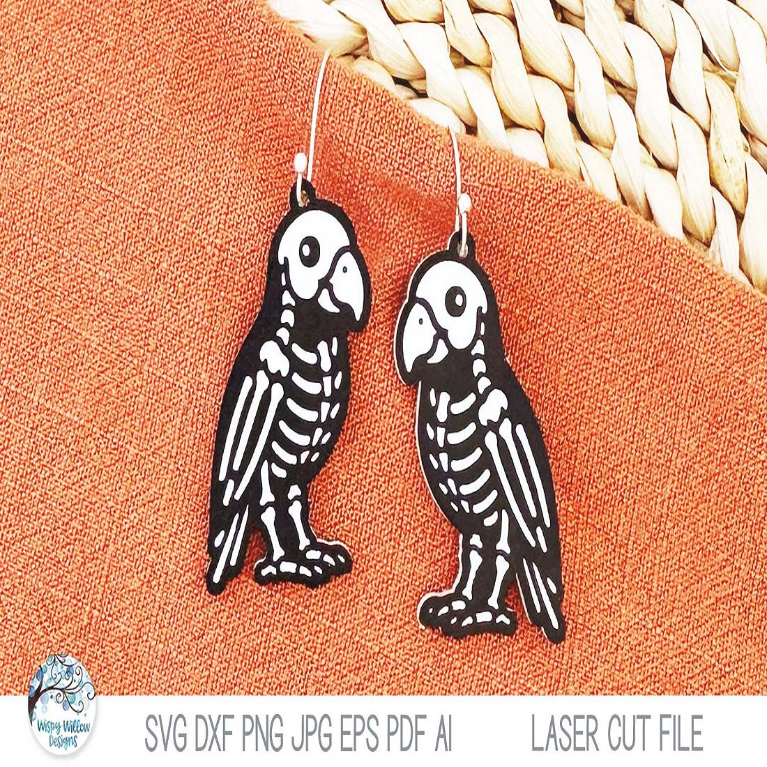 Parrot Bird Skeleton Halloween Earring File for Laser Cutter preview image.