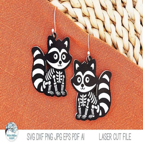 Raccoon Skeleton Halloween Earring SVG File for Laser Cut cover image.