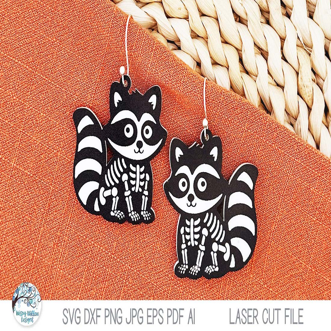 Raccoon Skeleton Halloween Earring SVG File for Laser Cut cover image.