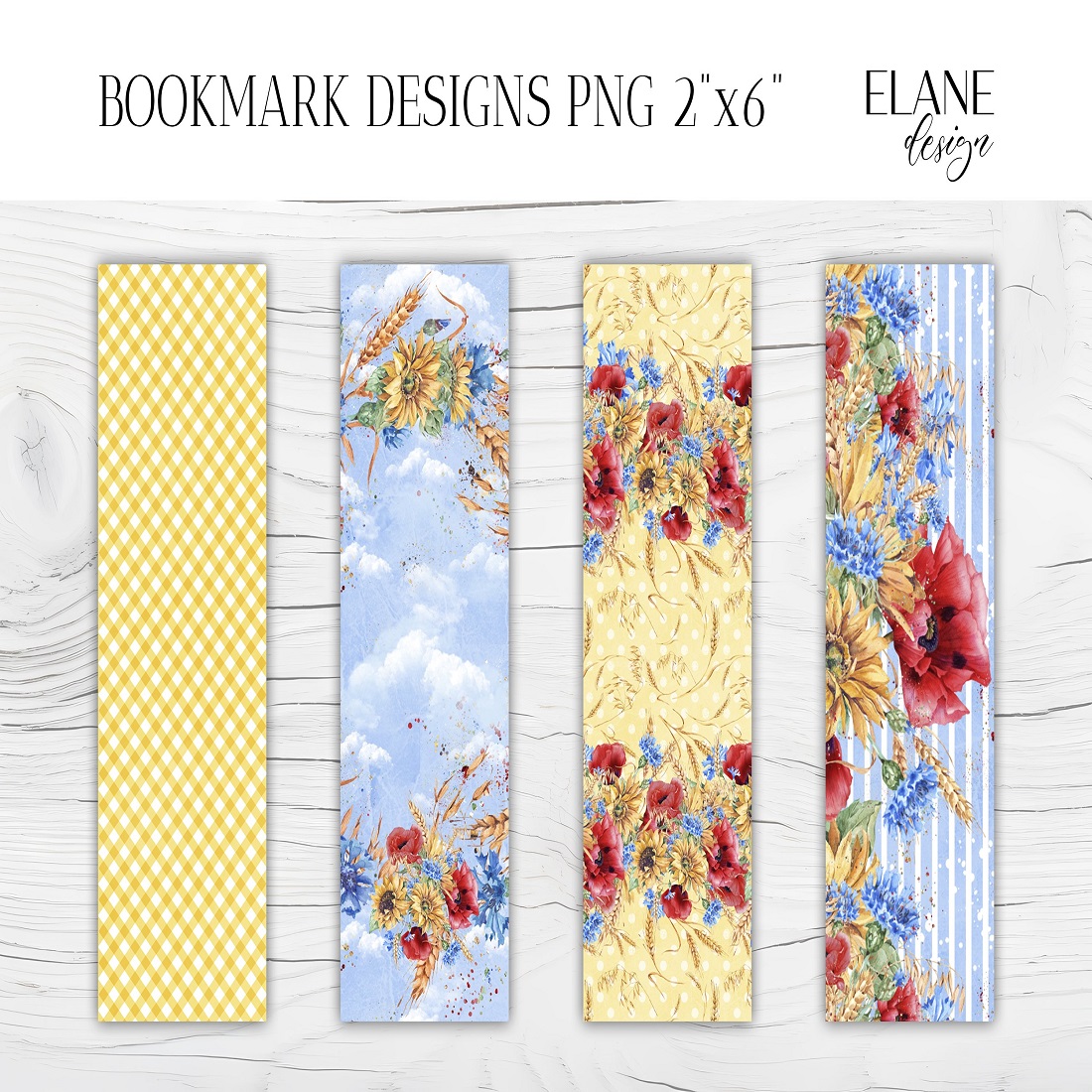 Floral Printable Bookmark, 4 Wild Flowers Bookmark PNG preview image.