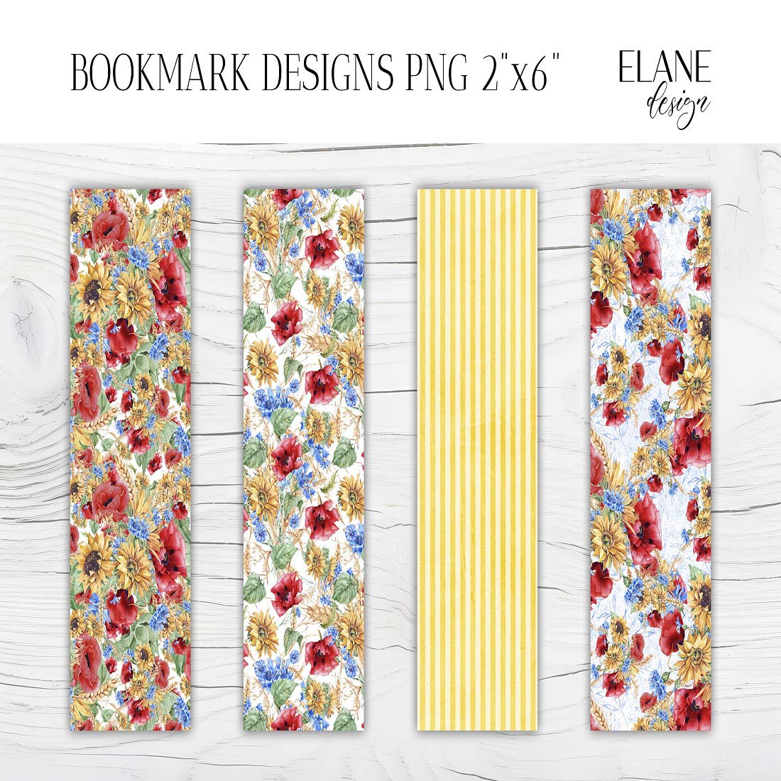 Floral Printable Bookmark, 4 Wild Flowers Bookmark PNGjpg cover image.